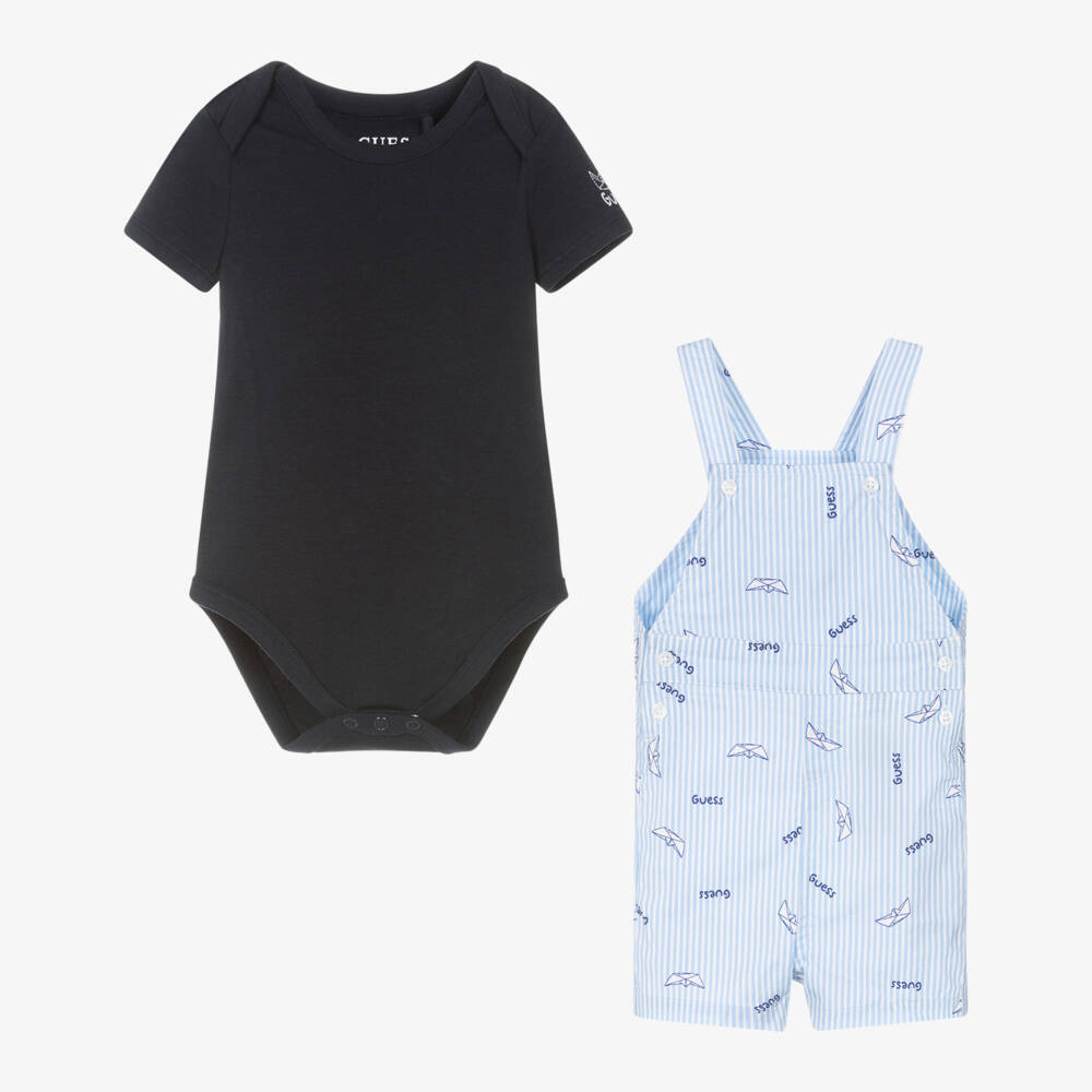 Guess-Boys Nautical Blue Dungaree Set | Childrensalon Outlet