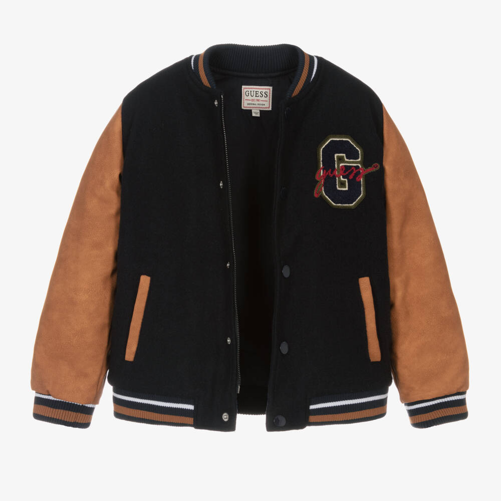 Guess-Boys Navy Bear Varsity Jacket | Childrensalon Outlet