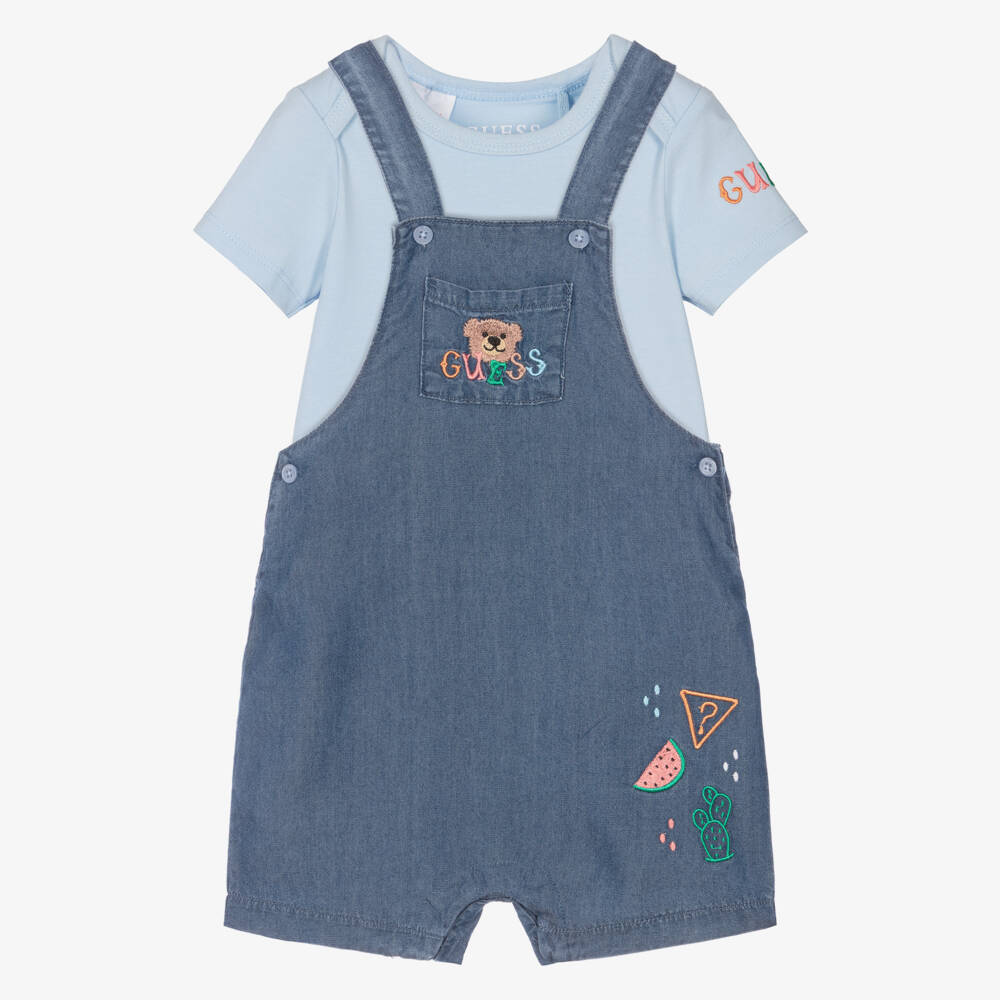 Guess-Boys Navy Blue Bear Dungarees Set | Childrensalon Outlet