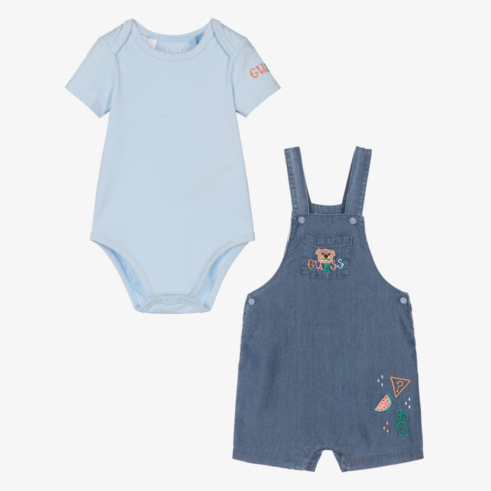 Guess-Boys Navy Blue Bear Dungarees Set | Childrensalon Outlet