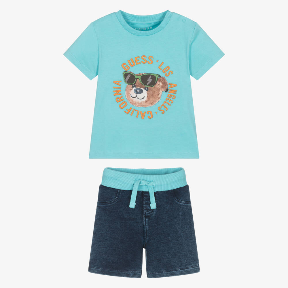Guess-Boys Navy Blue Bear Shorts Set | Childrensalon Outlet