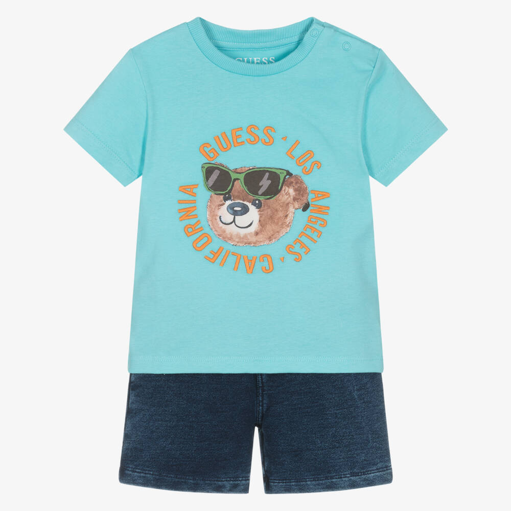 Guess-Boys Navy Blue Bear Shorts Set | Childrensalon Outlet