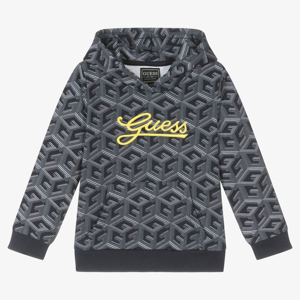 Guess - Boys Navy Blue Cotton Geometric Hoodie | Childrensalon