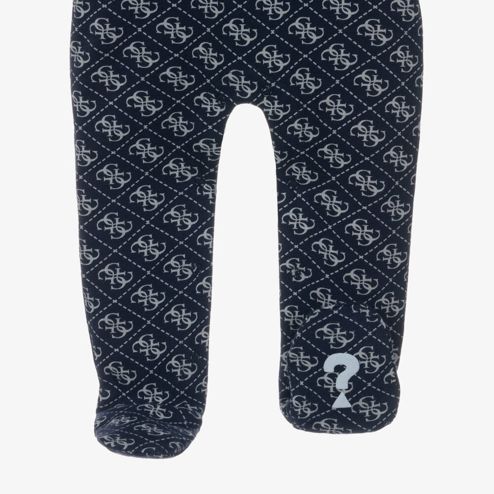Guess-Boys Navy Blue Cotton Jersey Babygrow with 4G Logo Print | Childrensalon Outlet