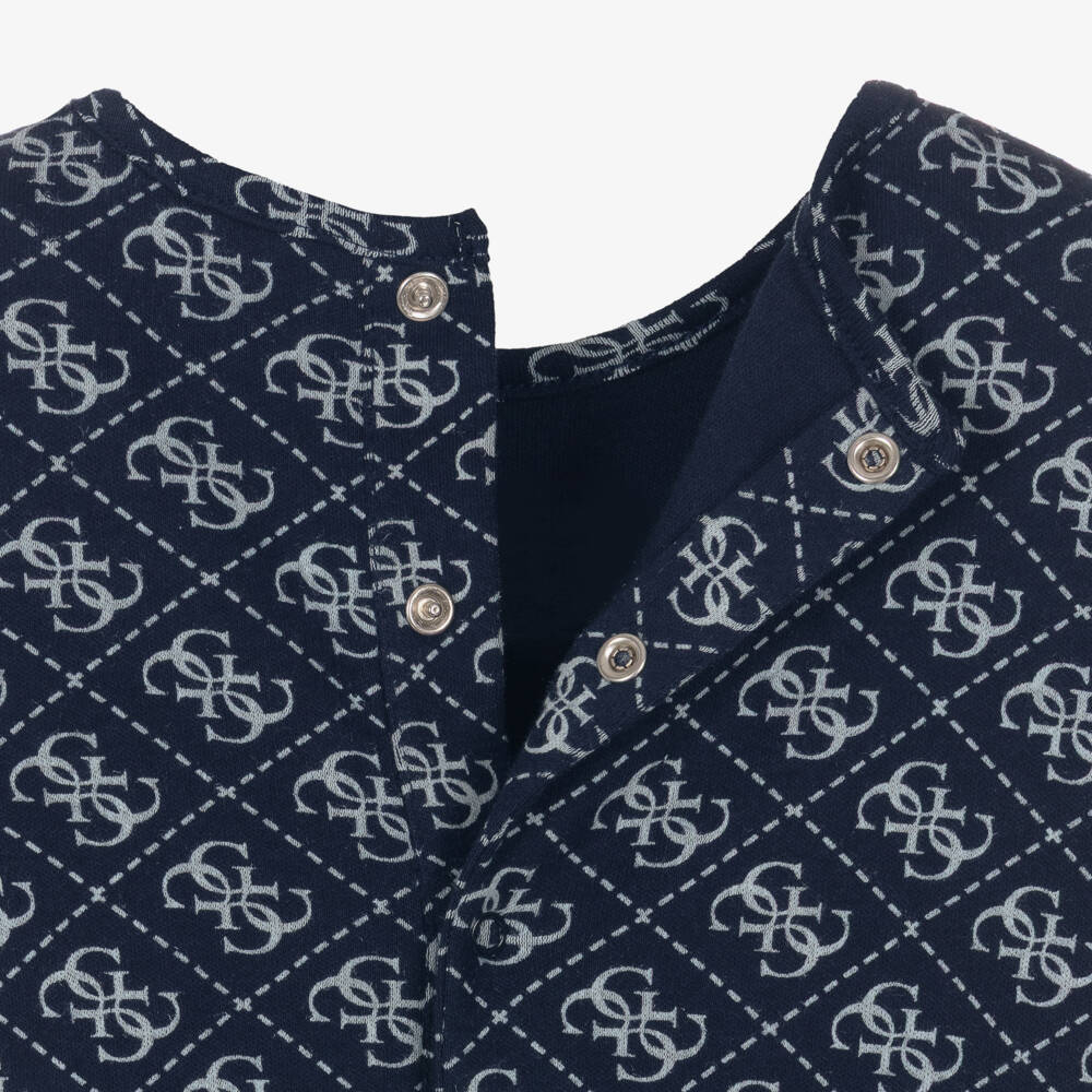 Guess-Boys Navy Blue Cotton Jersey Babygrow with 4G Logo Print | Childrensalon Outlet