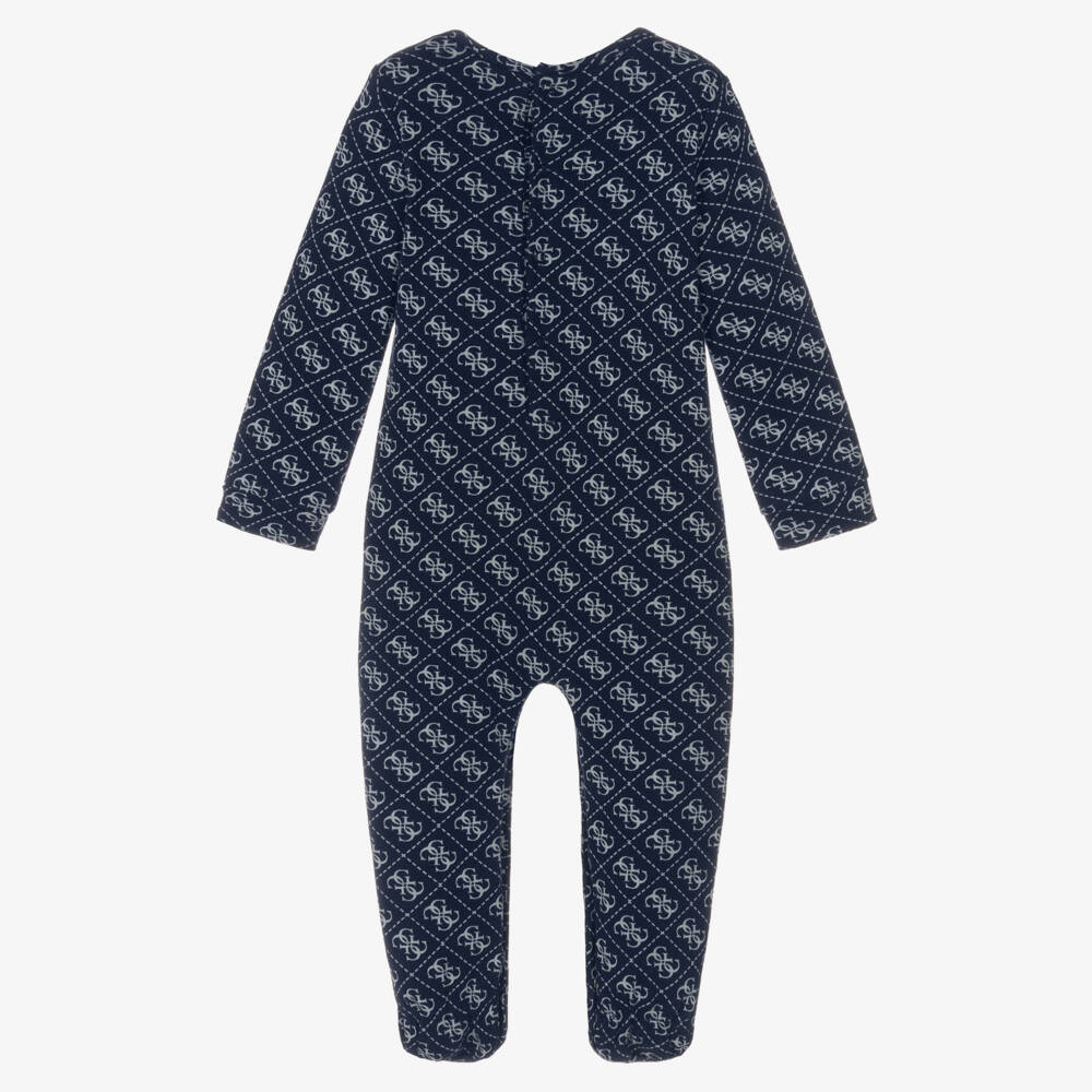 Guess-Boys Navy Blue Cotton Jersey Babygrow with 4G Logo Print | Childrensalon Outlet