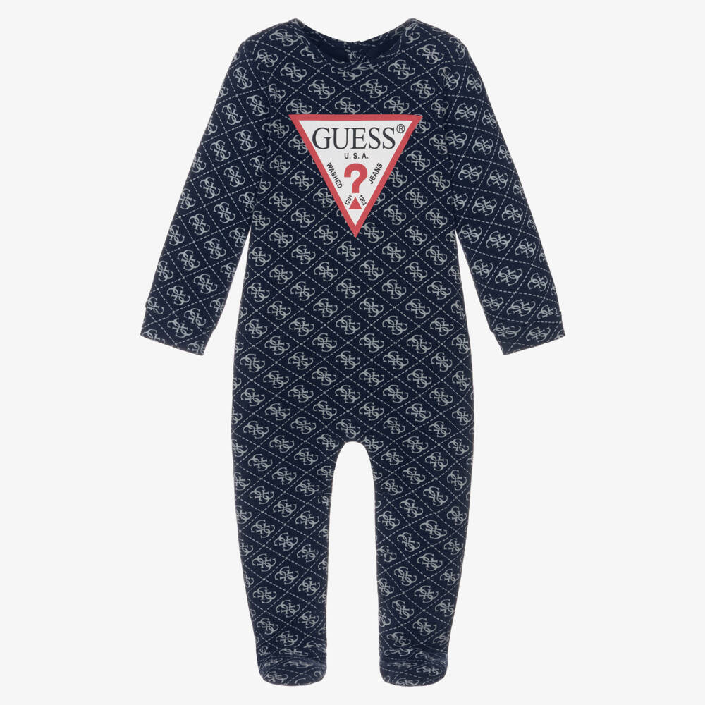Guess-Boys Navy Blue Cotton Jersey Babygrow with 4G Logo Print | Childrensalon Outlet