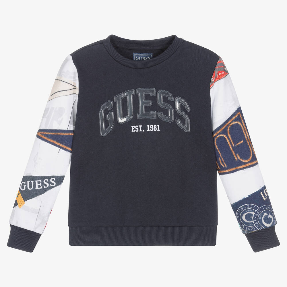 Guess - Boys Navy Blue Cotton Logo Sweatshirt | Childrensalon