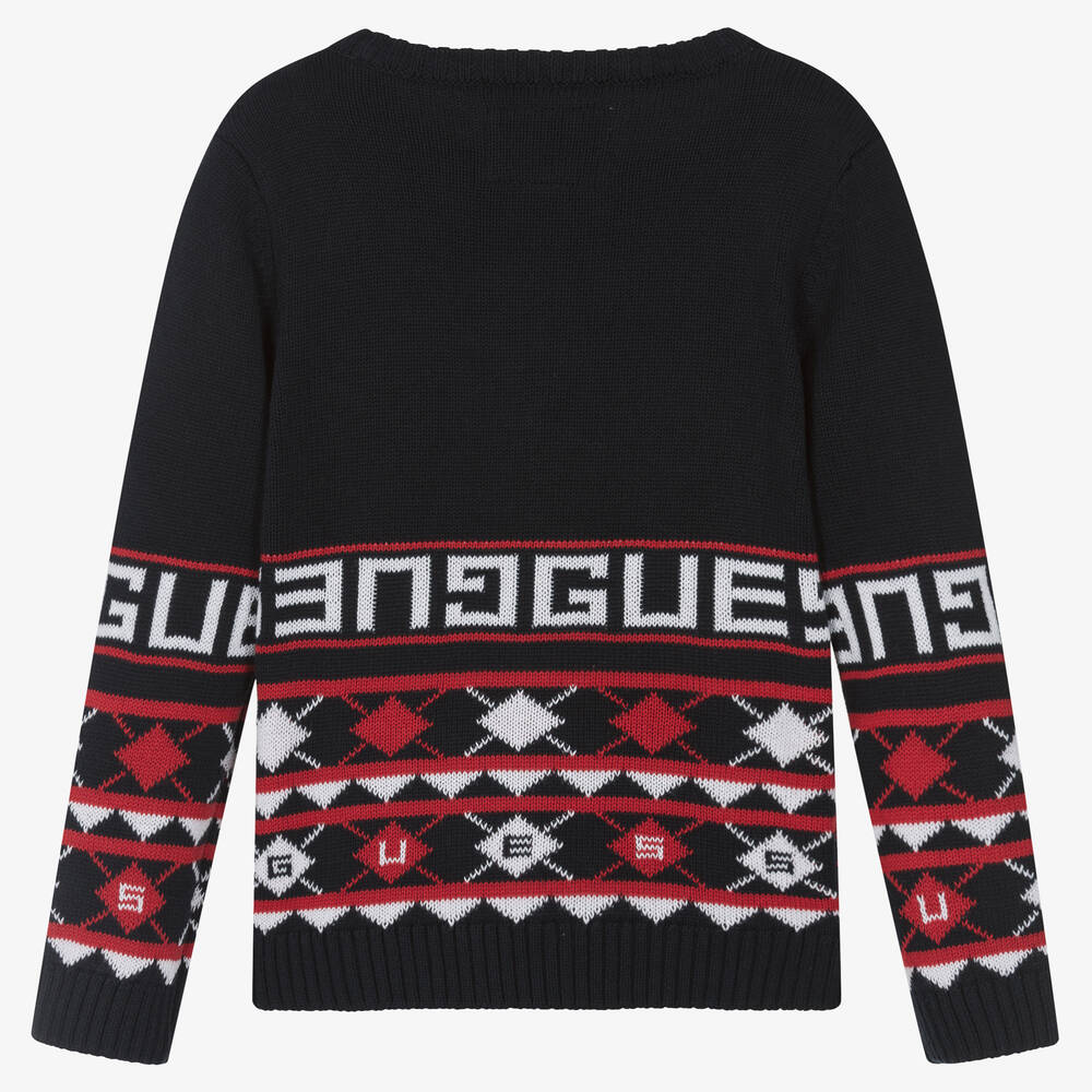 Guess-Boys Navy Blue Cotton Teddy Bear Sweater | Childrensalon Outlet