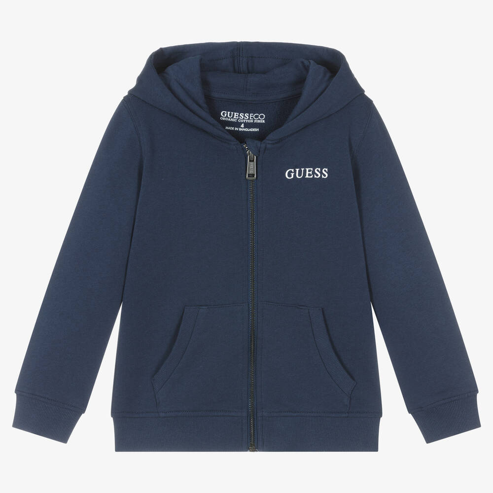 Guess - Navyblaues Baumwolloberteil mit Zip | Childrensalon