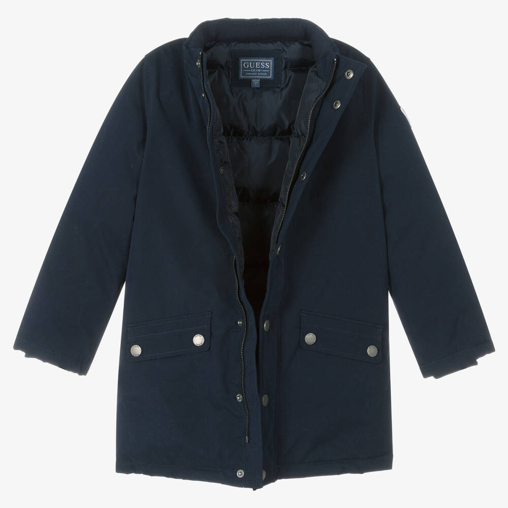 Guess-Boys Navy Blue Down-Padded Parka Coat | Childrensalon Outlet