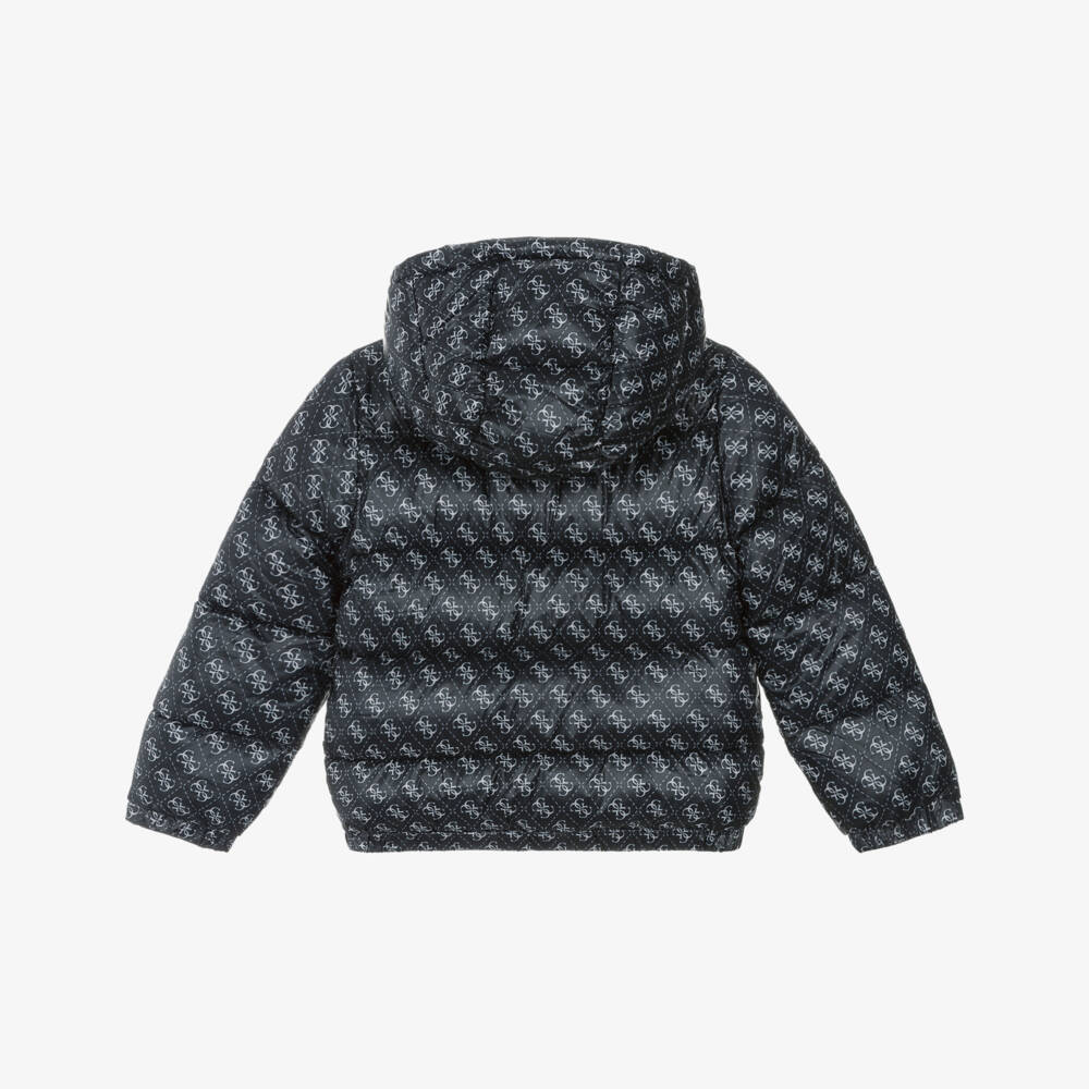 Guess-Boys Navy Blue Hooded Puffer Jacket with 4G Logo Pattern | Childrensalon Outlet