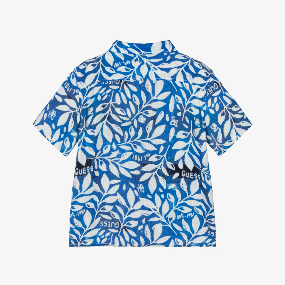Guess-Boys Navy Blue Leaf Pattern Shirt | Childrensalon Outlet