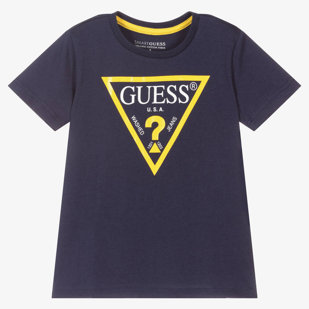 Guess - Boys Navy Blue Logo T-Shirt | Childrensalon