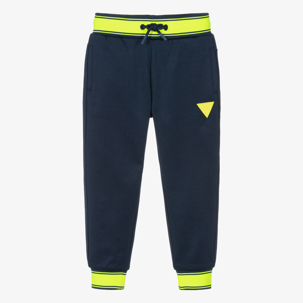 Guess - Bas de jogging bleu marine et jaune fluo garçon | Childrensalon