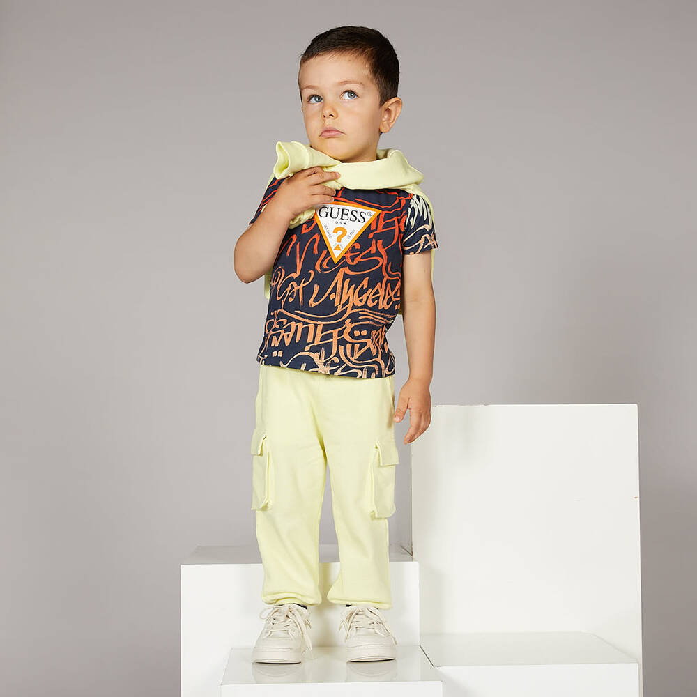 Guess Boys Navy Blue Orange Logo T Shirt Childrensalon Outlet