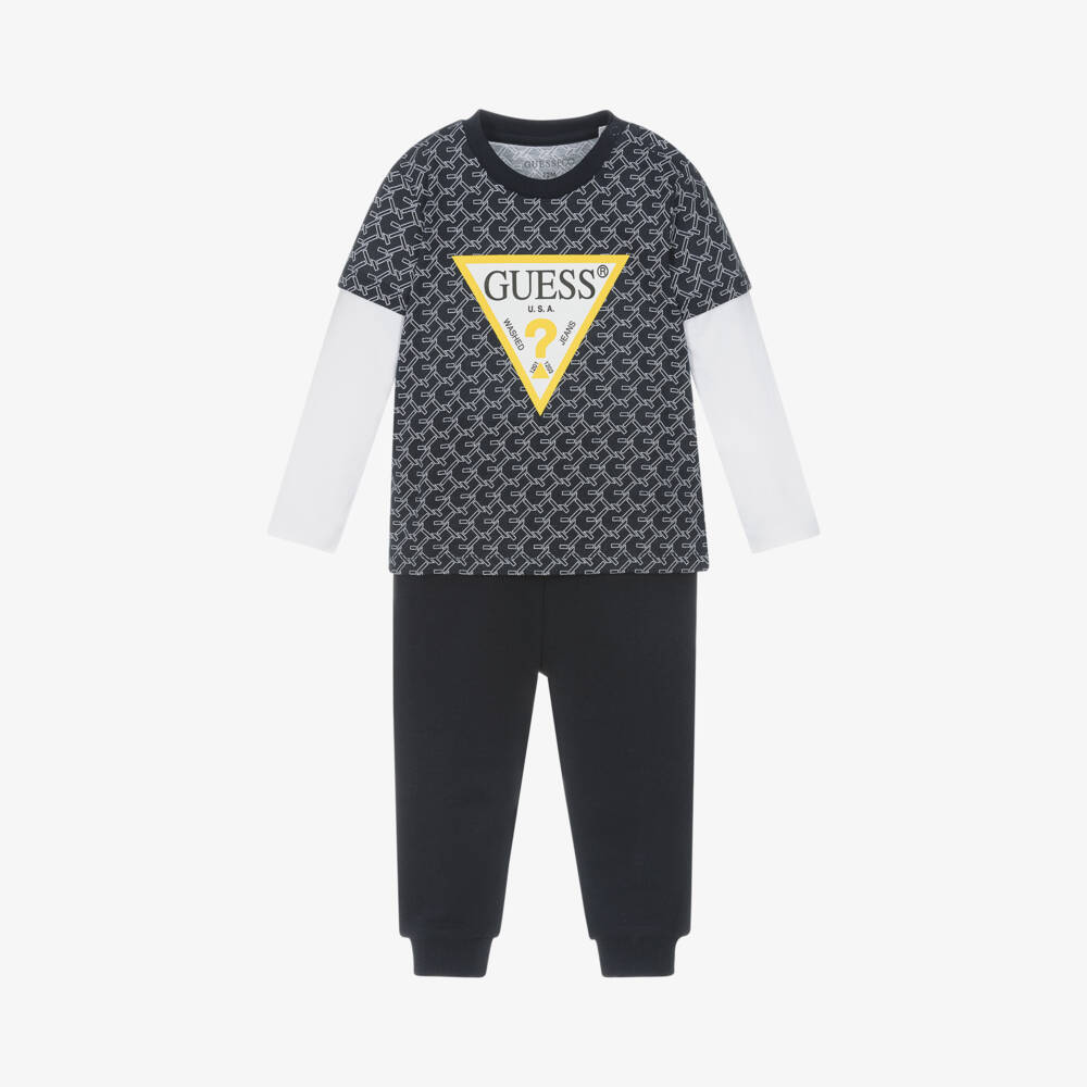 Guess-Boys Navy Cotton Jogger Ensemble | Childrensalon Outlet