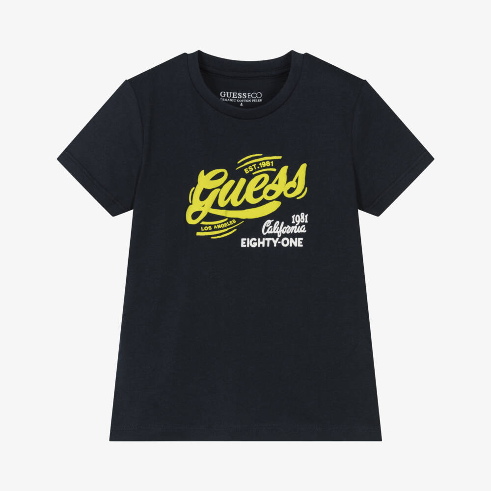 Guess-Boys Navy Cotton Logo Tee | Childrensalon Outlet