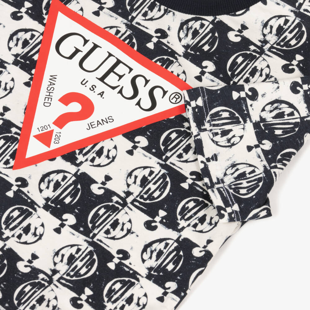 Guess-Boys Navy Cotton Logo Tee | Childrensalon Outlet