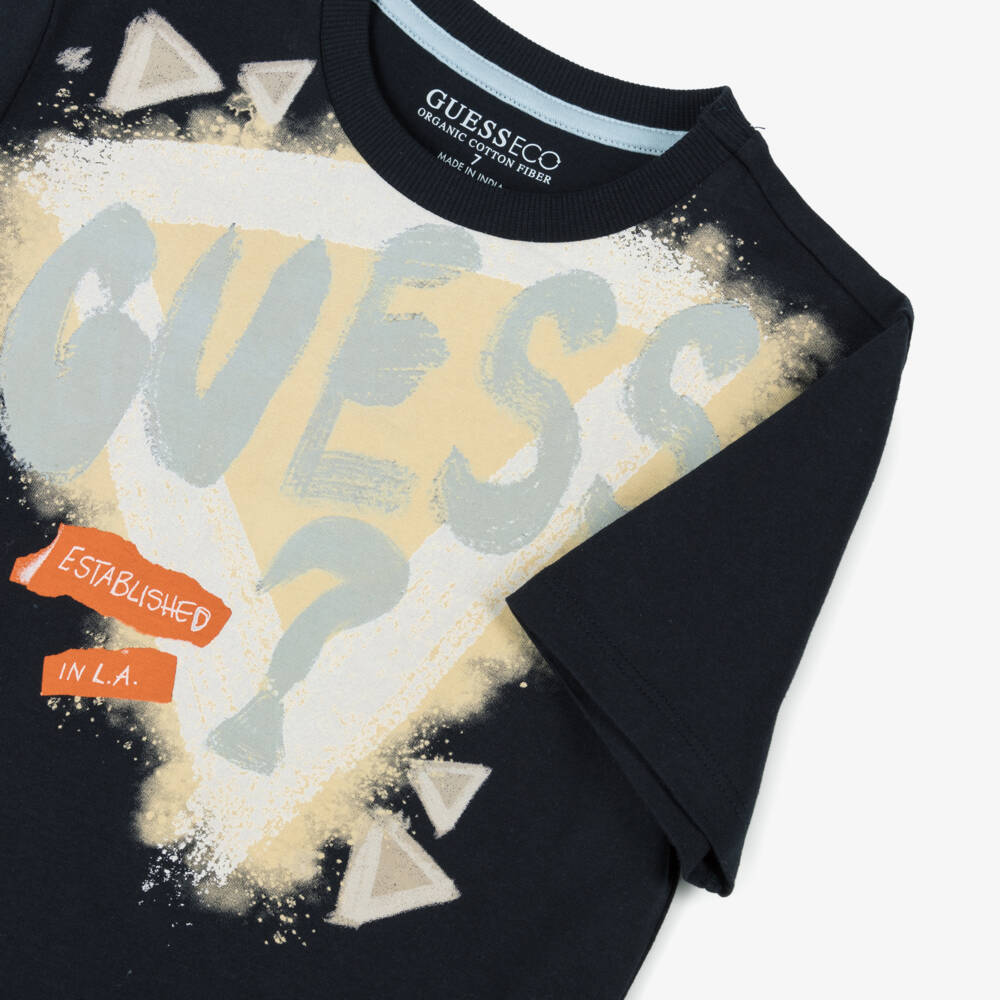 Guess-Boys Navy Cotton Logo Tee | Childrensalon Outlet