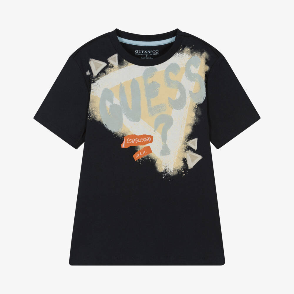 Guess-Boys Navy Cotton Logo Tee | Childrensalon Outlet