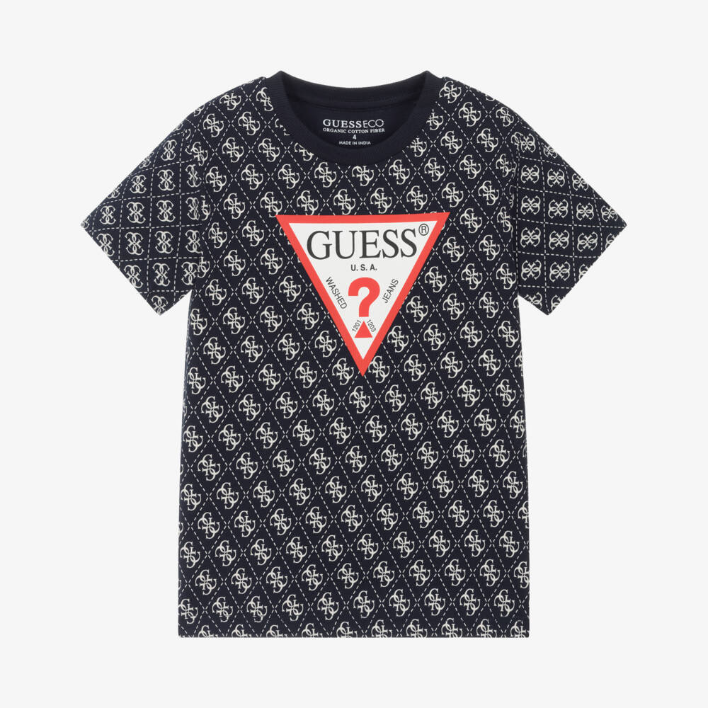 Guess-Boys Navy Cotton Logo Tee | Childrensalon Outlet