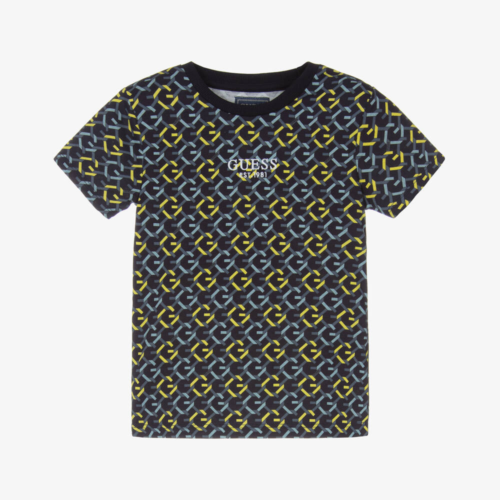 Guess-Boys Navy Cotton Patterned Tee | Childrensalon Outlet