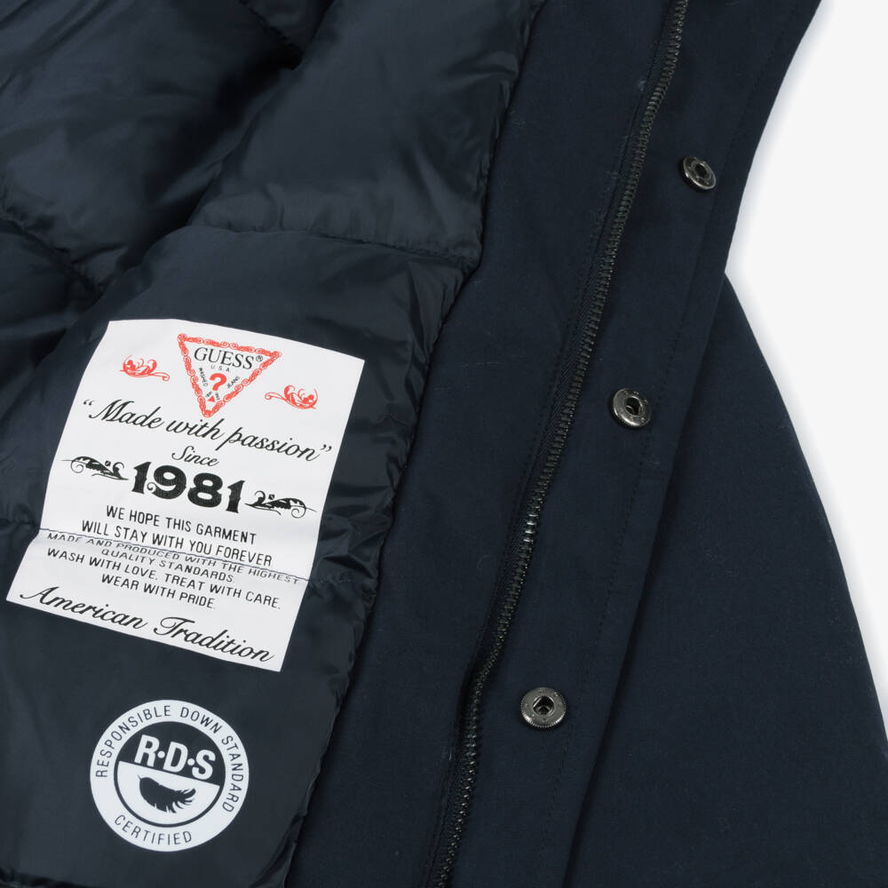 Guess-Boys Navy Hooded Down Parka | Childrensalon Outlet