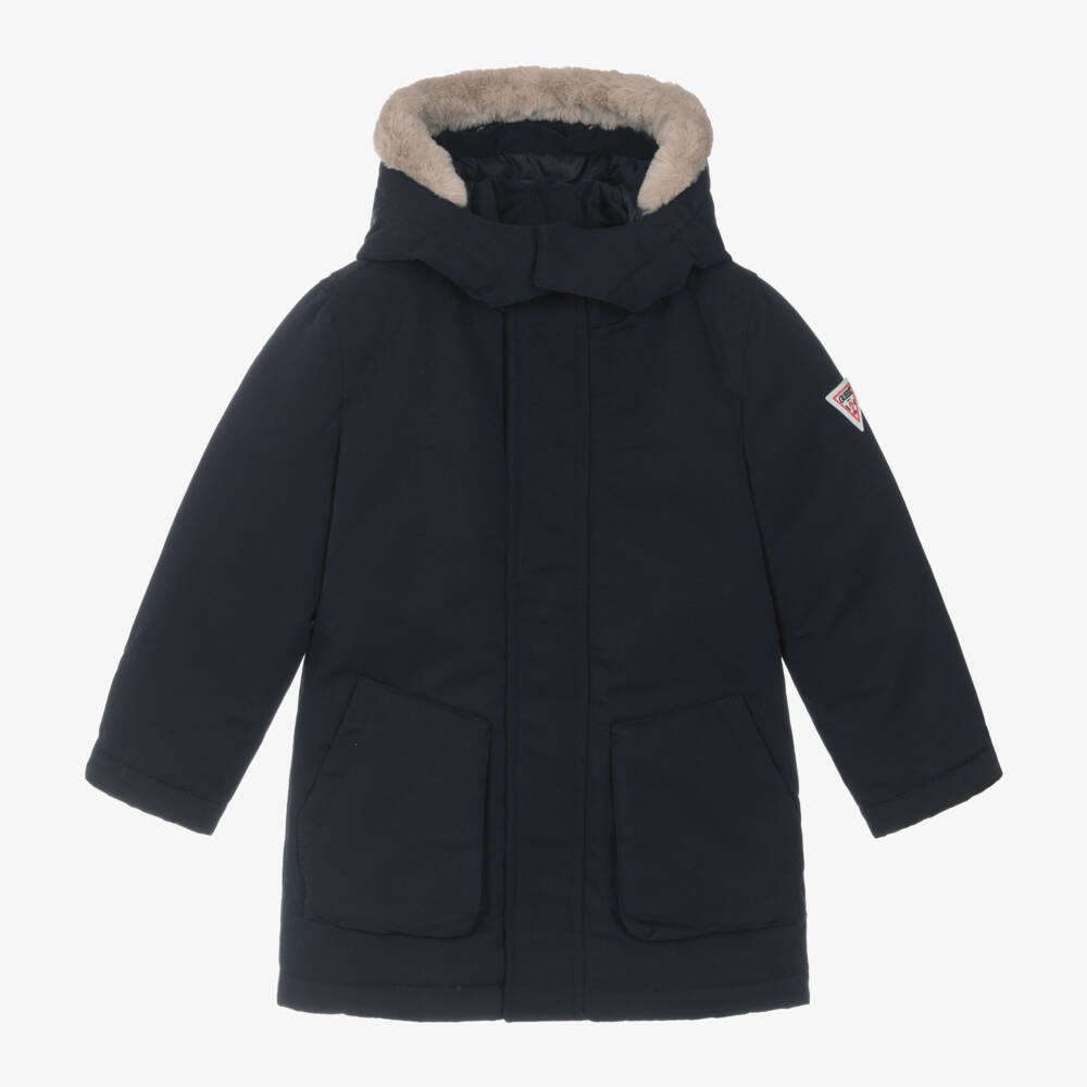 Guess-Boys Navy Hooded Down Parka | Childrensalon Outlet