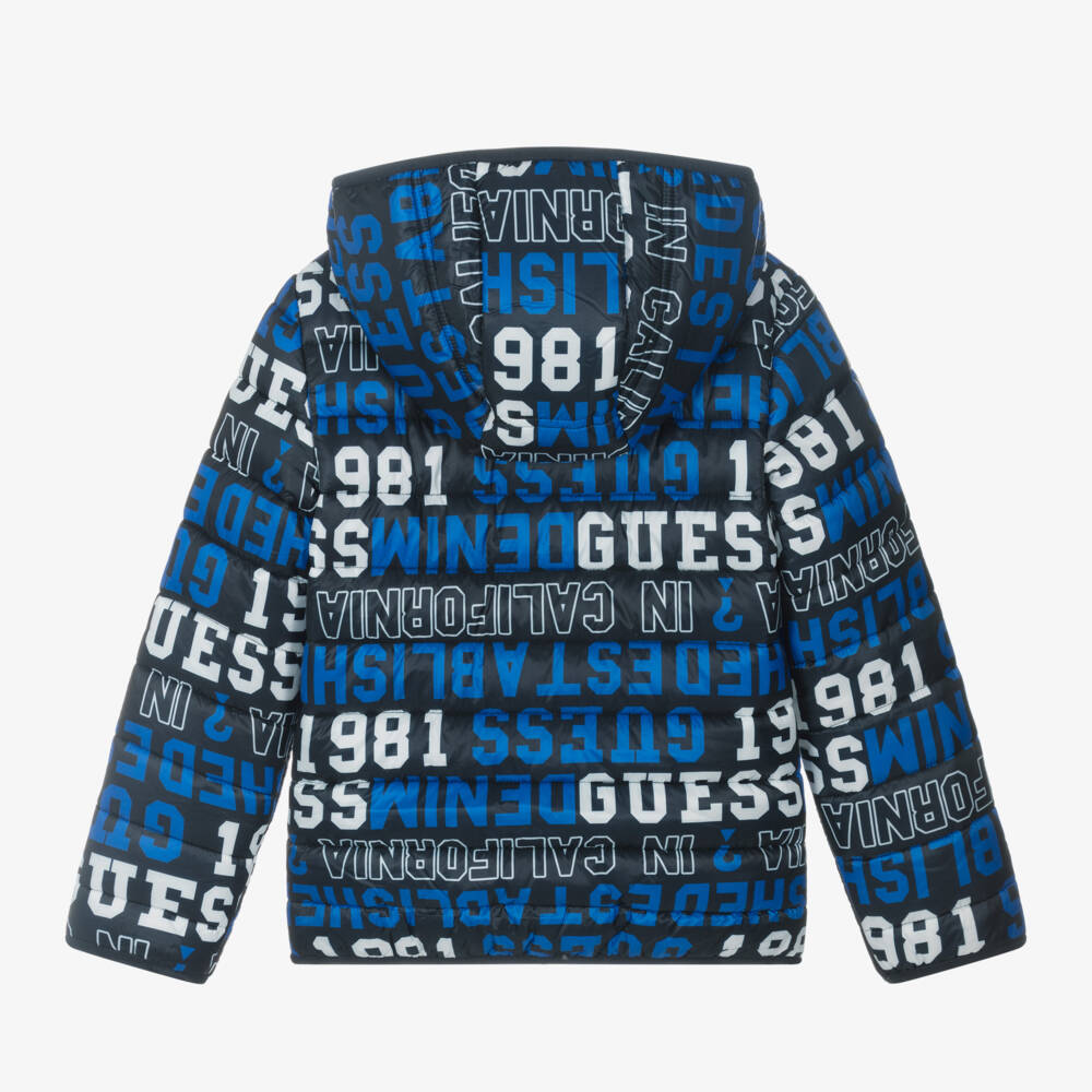 Guess-Boys Navy Hooded Puffer Coat | Childrensalon Outlet