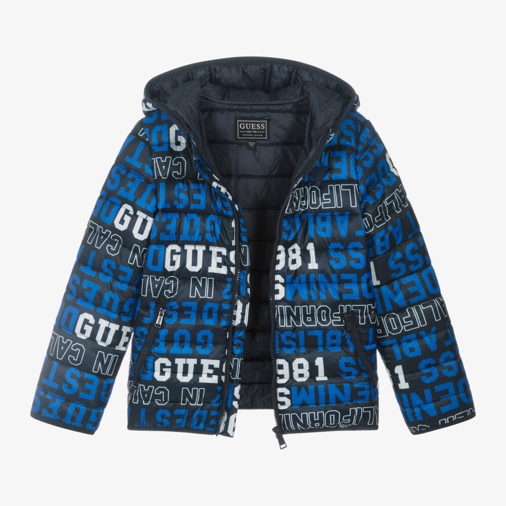 Guess-Boys Navy Hooded Puffer Coat | Childrensalon Outlet