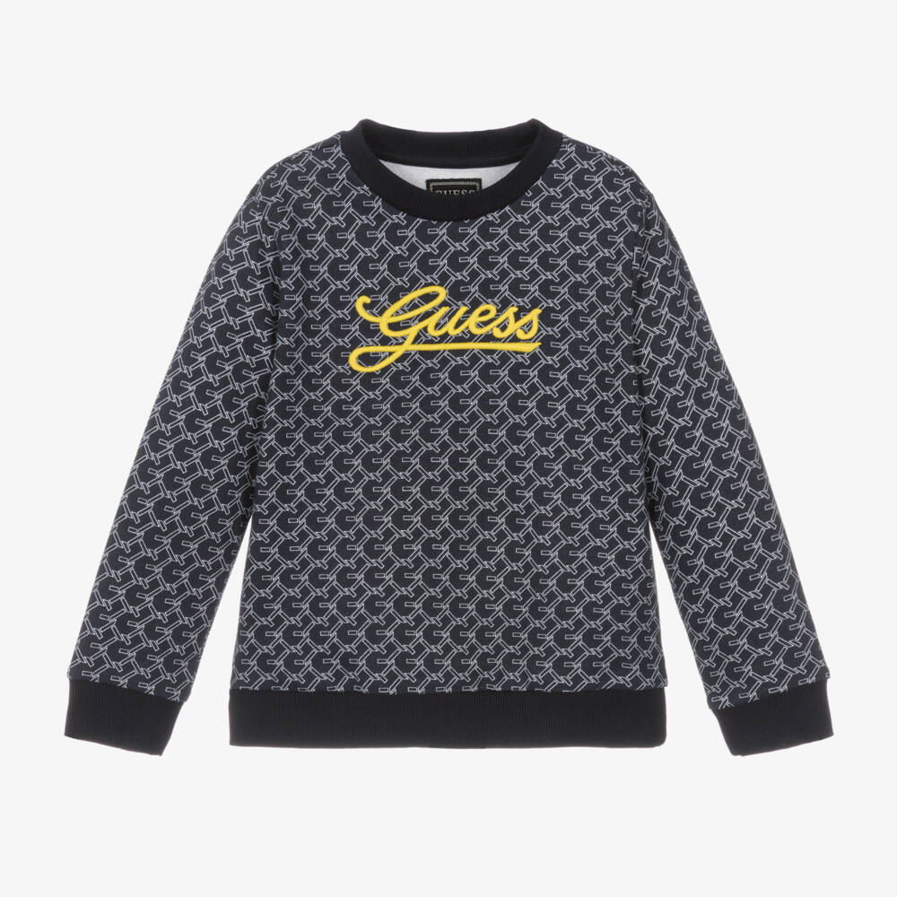 Guess-Boys Navy Logo Cotton Jumper | Childrensalon Outlet