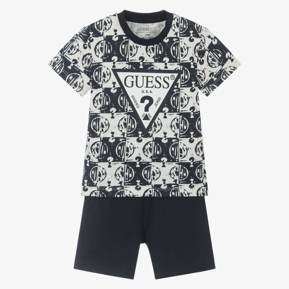 Guess-Boys Navy Logo Cotton Shorts Ensemble | Childrensalon Outlet