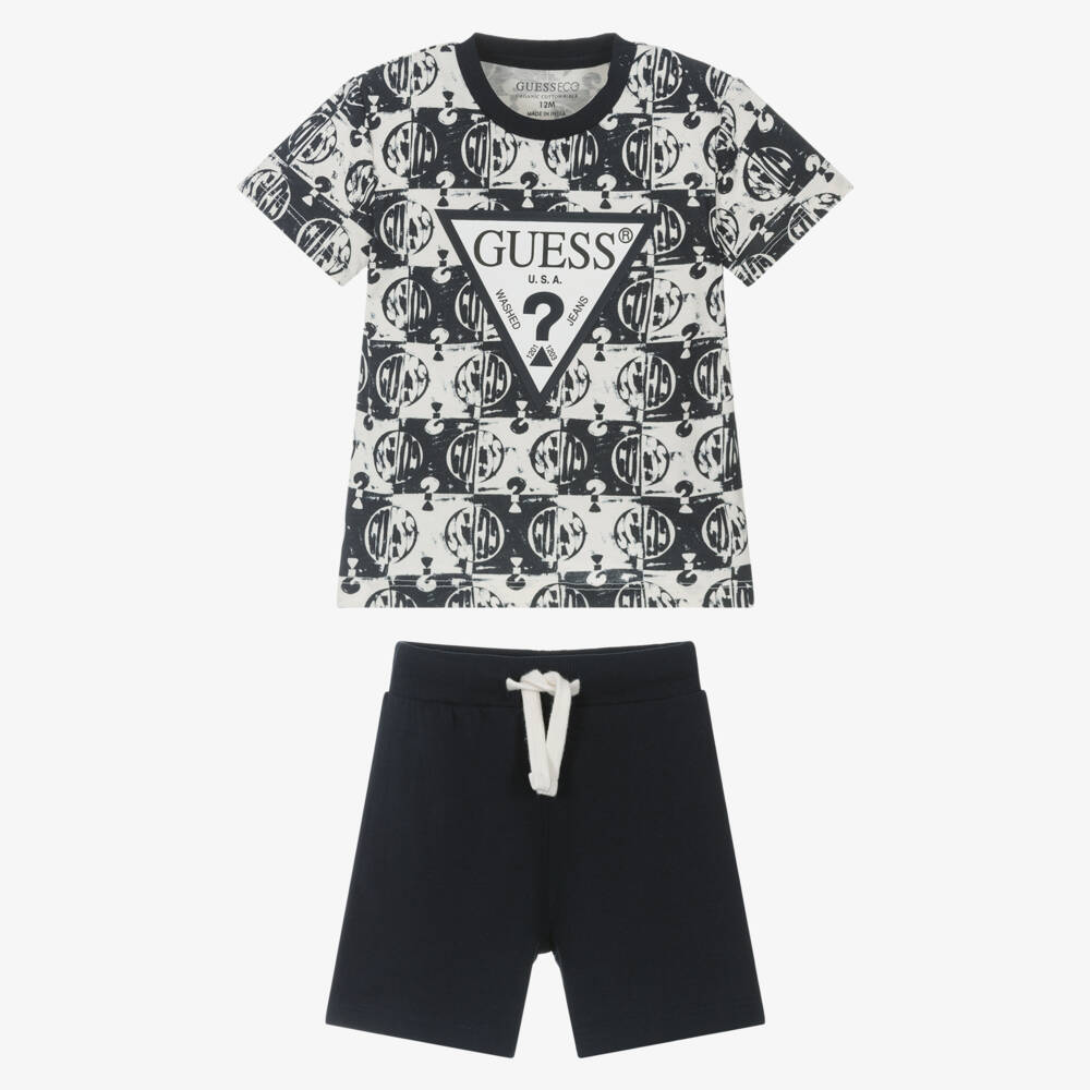 Guess-Boys Navy Logo Cotton Shorts Ensemble | Childrensalon Outlet