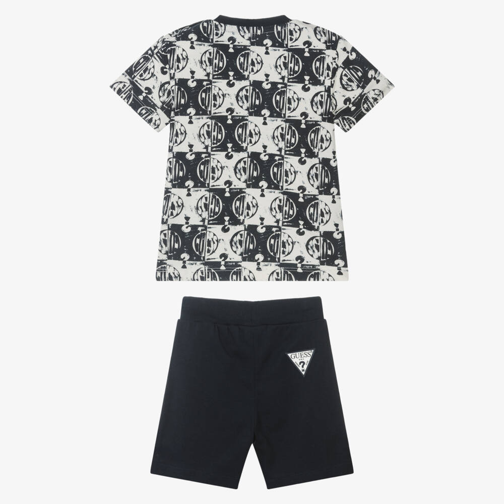 Guess-Boys Navy Logo Cotton Shorts Ensemble | Childrensalon Outlet