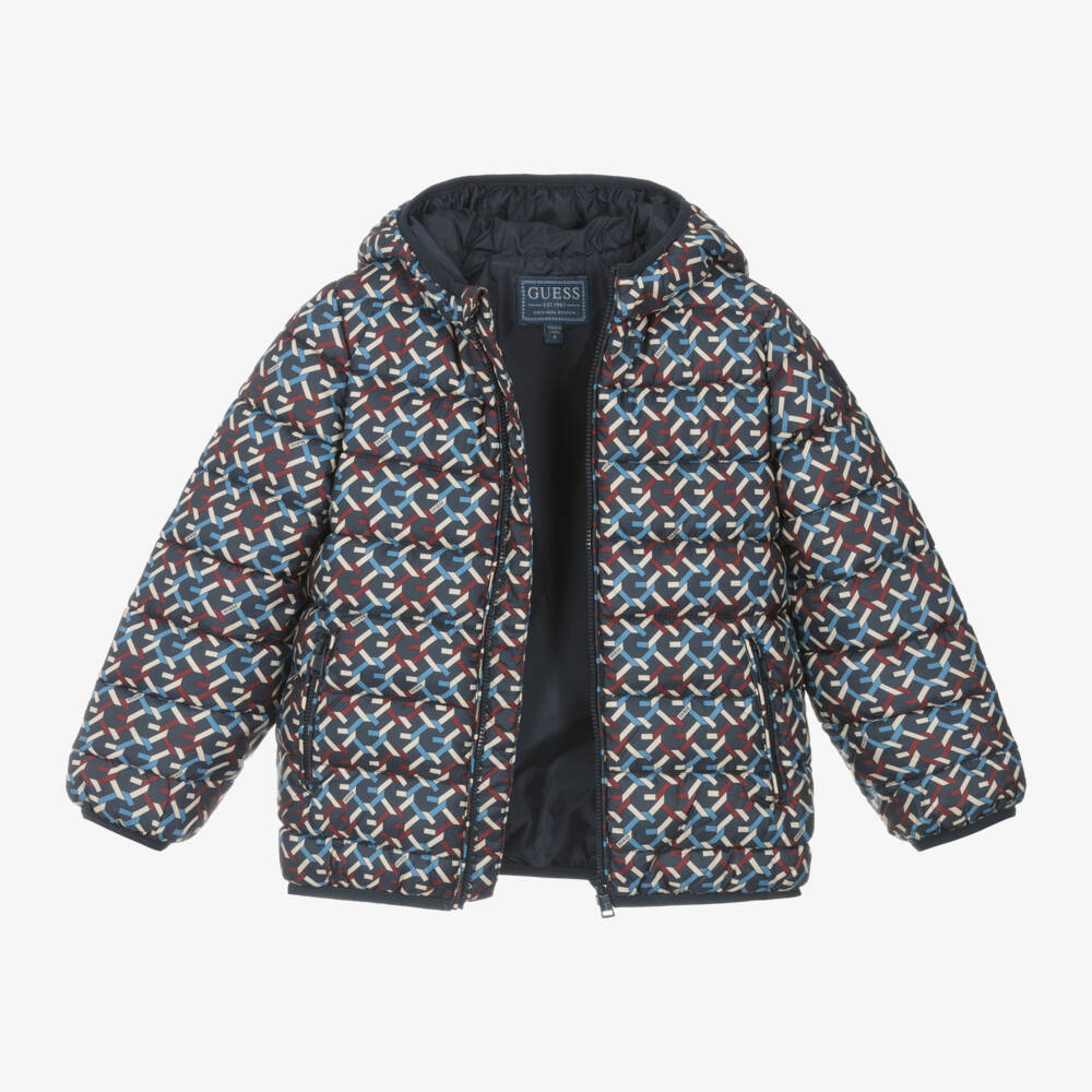 Guess-Boys Navy Logo Hooded Jacket | Childrensalon Outlet