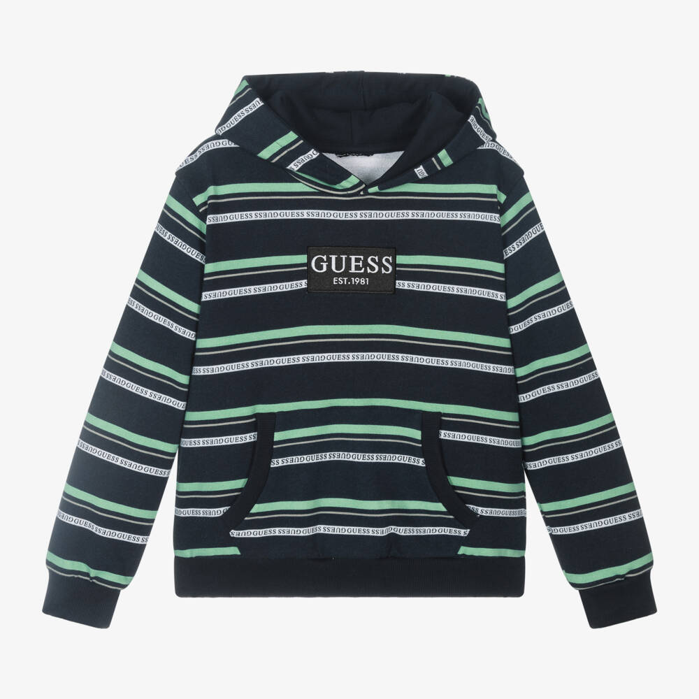 Guess-Boys Navy Striped Cotton Hoodie | Childrensalon Outlet