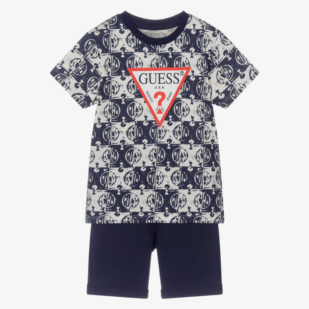 Guess-Комплект синий с треугольным логотипом для мальчиков | Childrensalon Outlet