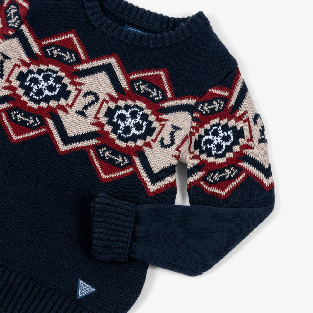 Guess-Boys Nay Blue Knitted Sweater with 4g Logo | Childrensalon Outlet