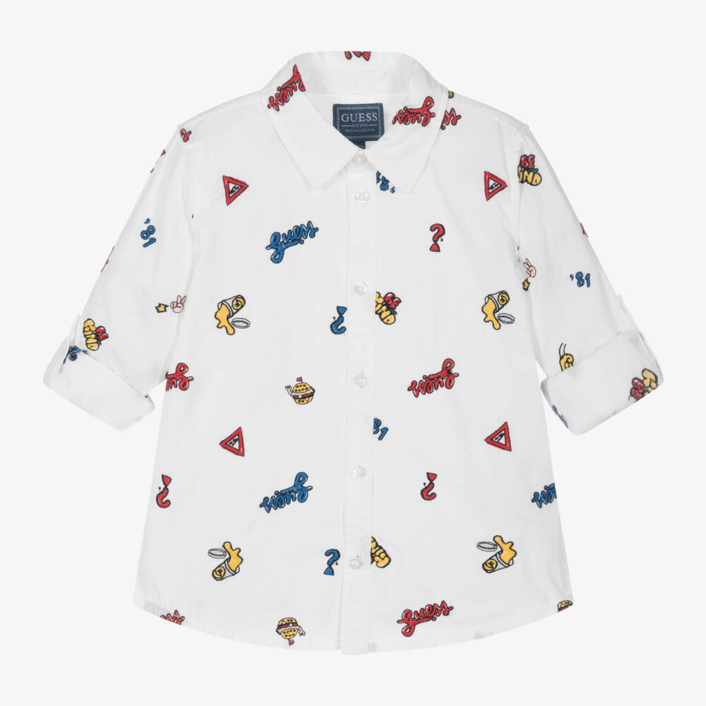 Guess-Белая хлопковая рубашка с вышивкой для мальчиков | Childrensalon Outlet