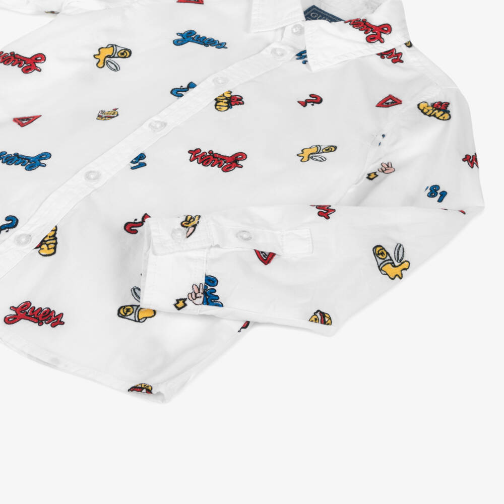 Guess-Белая хлопковая рубашка с вышивкой для мальчиков | Childrensalon Outlet