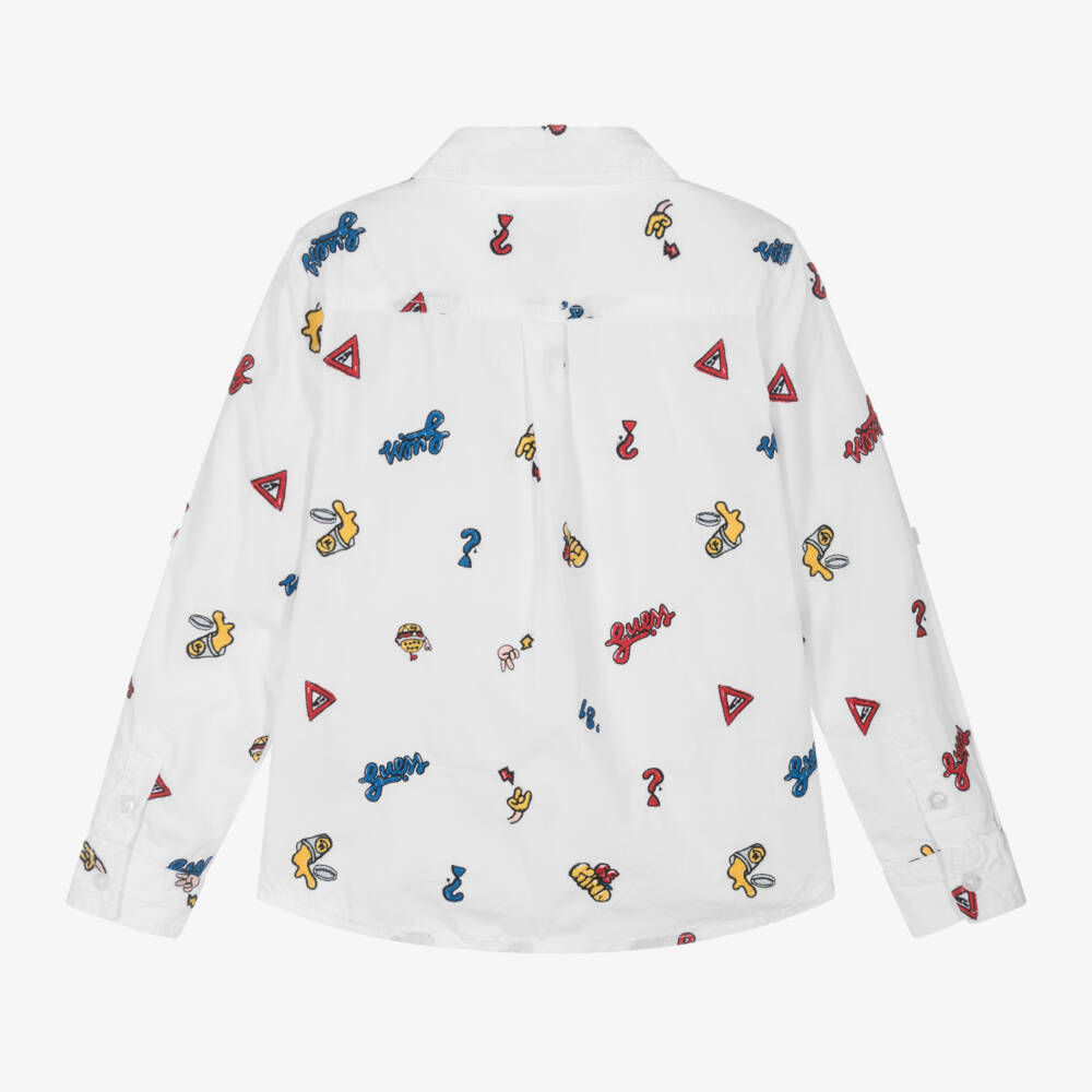 Guess-Белая хлопковая рубашка с вышивкой для мальчиков | Childrensalon Outlet