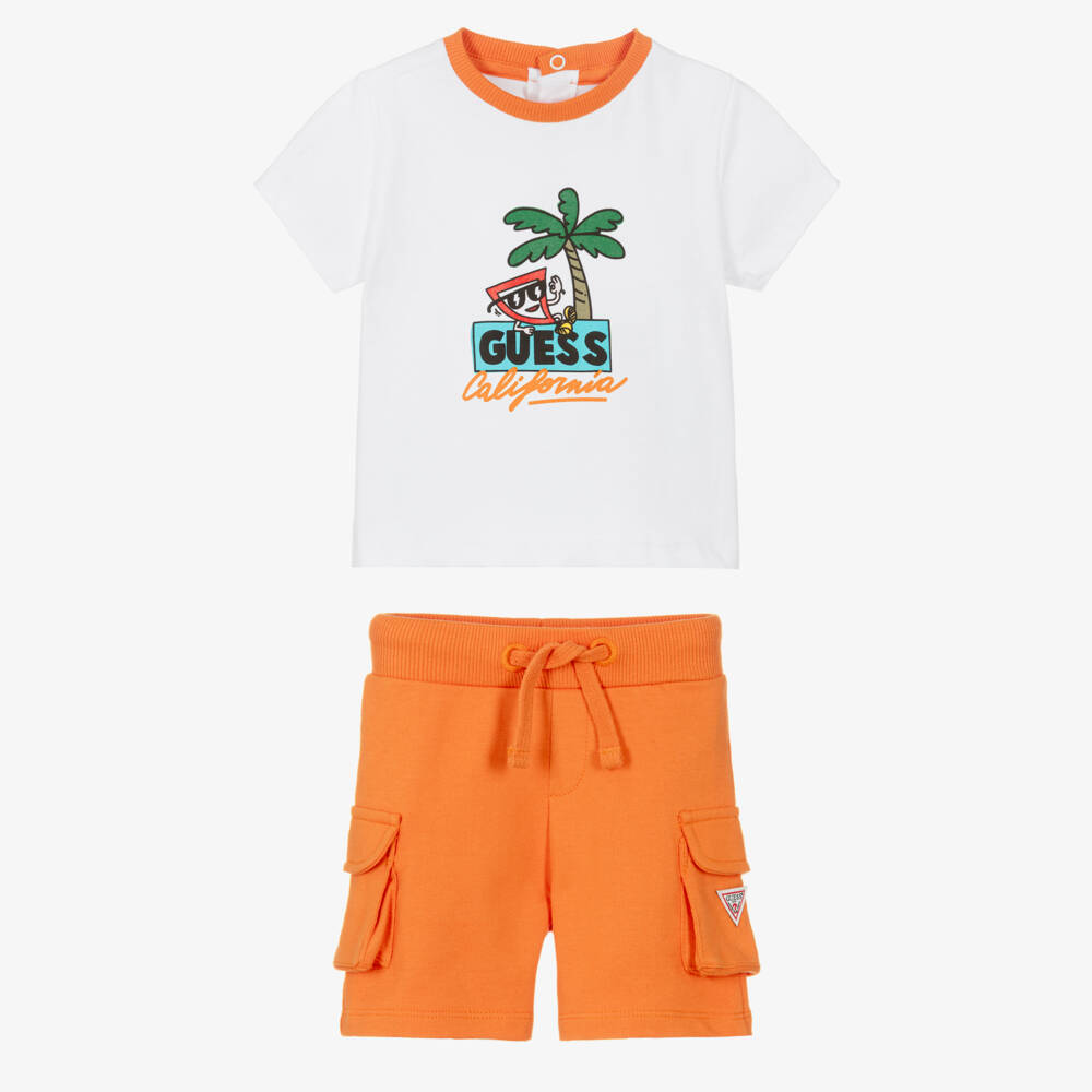 Guess-Boys Orange and White Shorts Set | Childrensalon Outlet