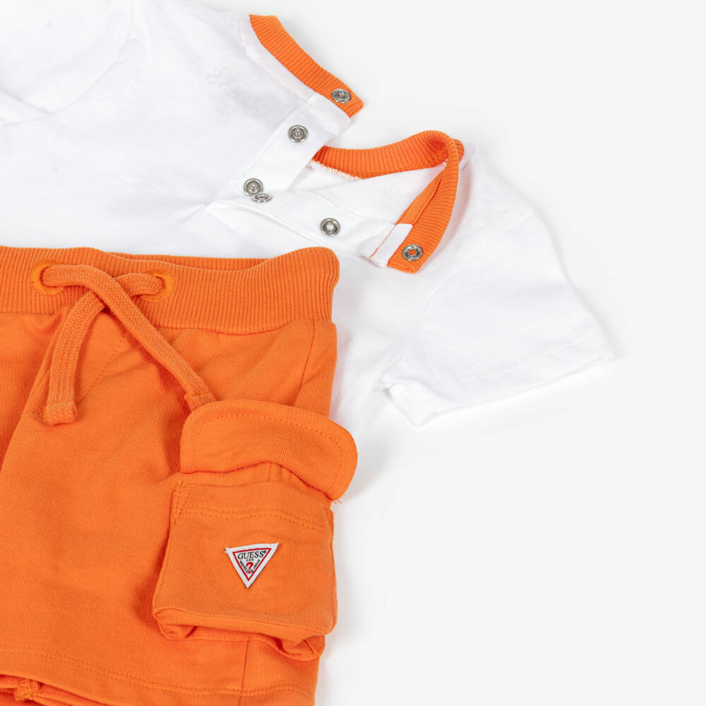 Guess-Boys Orange and White Shorts Set | Childrensalon Outlet