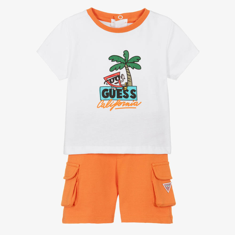 Guess-Boys Orange and White Shorts Set | Childrensalon Outlet