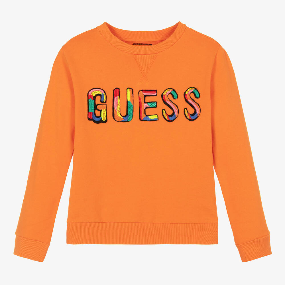 Guess - سويتشيرت قطن لون برتقالي للأولاد | Childrensalon