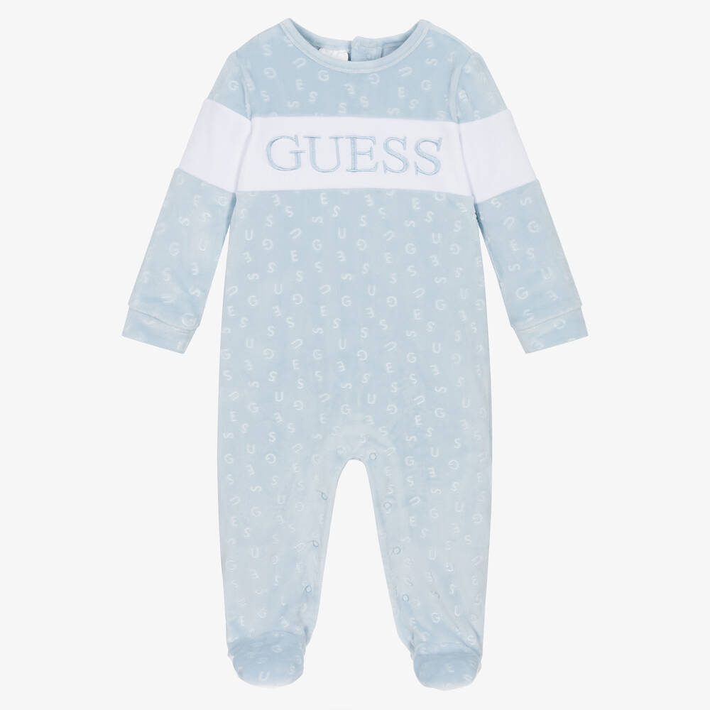 Guess - أفرول بيبي غرو قطن قطيفة لون أزرق فاتح للمواليد | Childrensalon