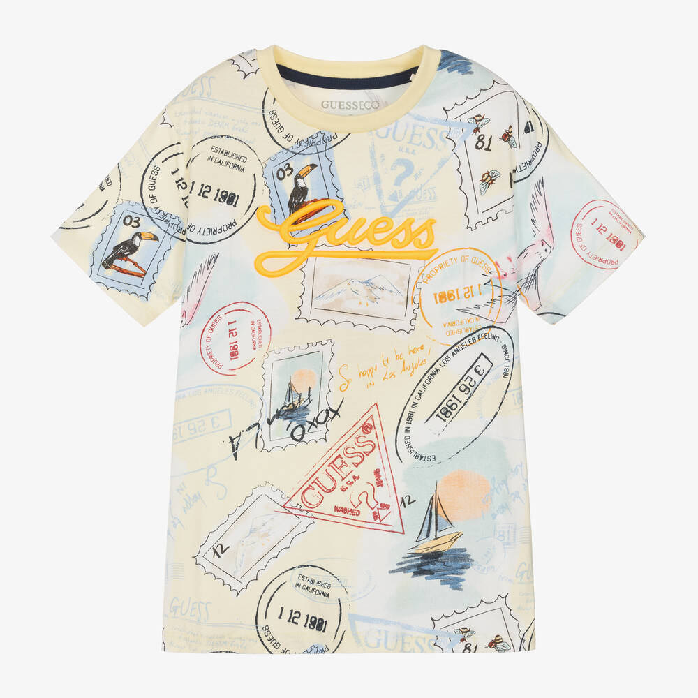 Boys Pastel Yellow Graphic Cotton T Shirt