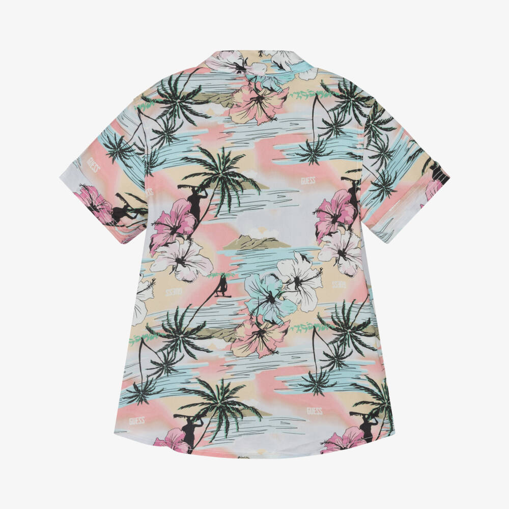 Guess-Boys Pink Tropical Open Collar Shirt | Childrensalon Outlet
