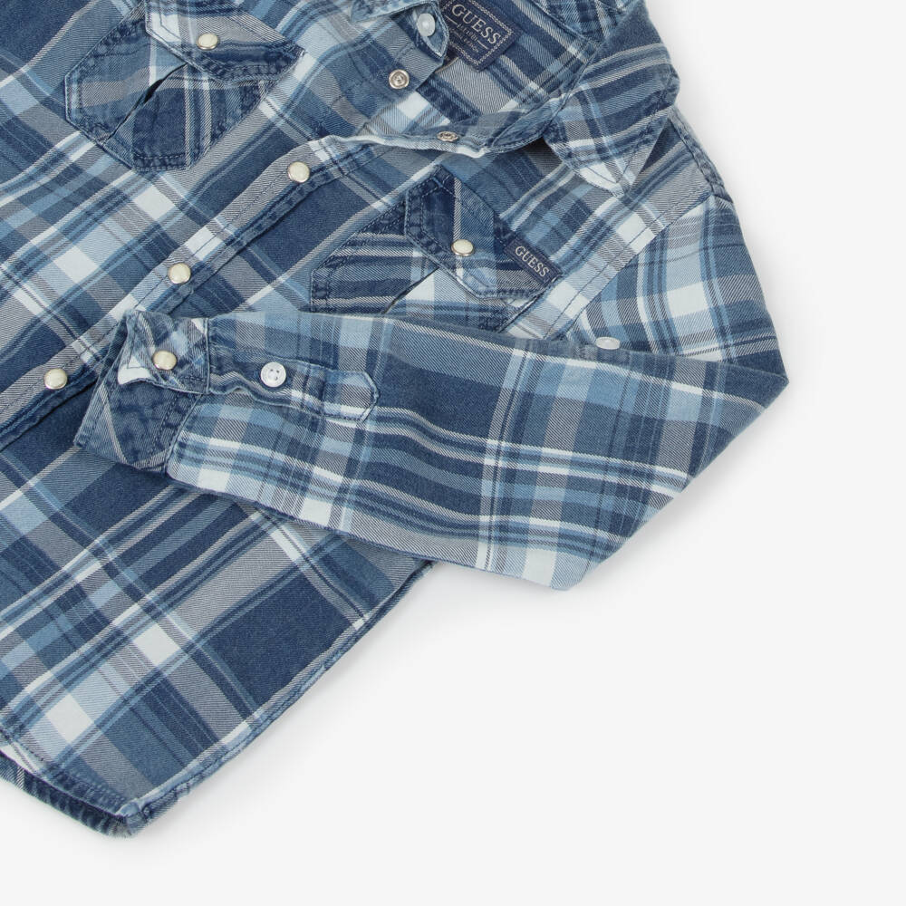 Guess-Boys Plaid Cotton Twill Shirt | Childrensalon Outlet